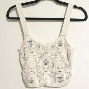 stradivarius crochet embroidered knit tank